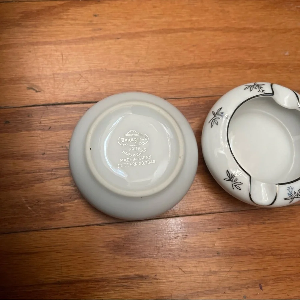 White Rose by Fukagawa Arita Hand Painted Japan Ashtrays